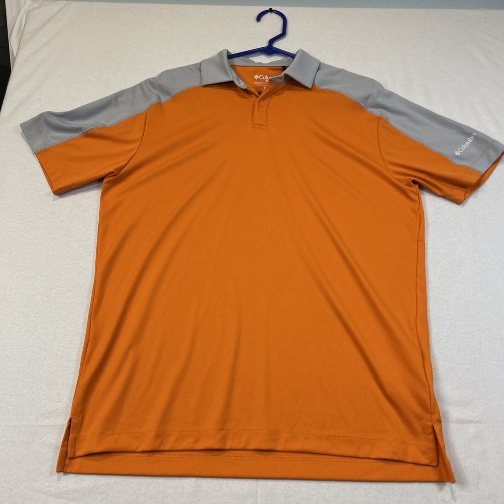 Columbia Golf Polo Shirt Mens Medium Orange Gray Short Sleeve Casual Regular Fit
